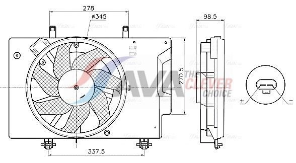 FD7709 AVA Дифузор радіатора охолодження, в зборі з мотором і крильчаткою